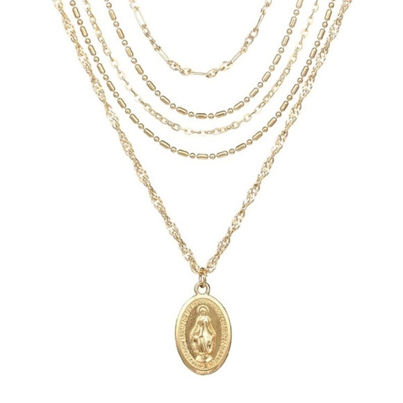 3/$25 Layered Virgin Mary Choker Necklace - Picture 6 of 8